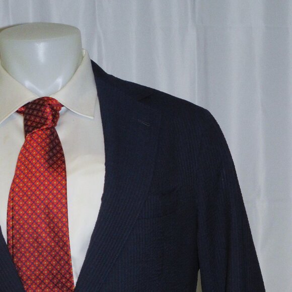 J. Meuser Loro Piana Super 150 Silk 600 Bespoke Blue Seersucker Suit 38R - Picture 1 of 15